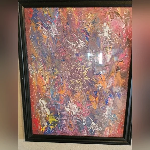Hand Crafted Original Acrylic Pour Painting  The First One Upcycled Framed 16x20 - Picture 9 of 17